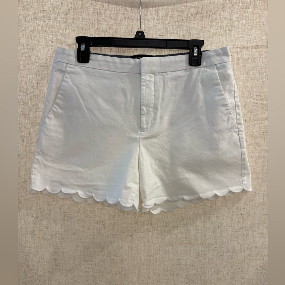 White Scalloped Hem Shorts